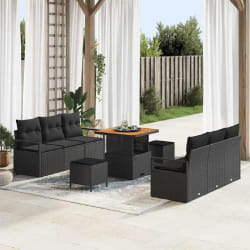 vidaXL Ensemble de canapé de jardin avec coussin 9 pcs Noir Poly rotin