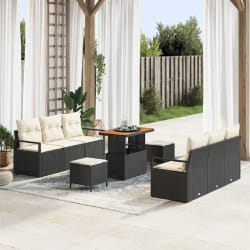 vidaXL Ensemble de canapé de jardin avec coussin 9 pcs Noir Poly rotin