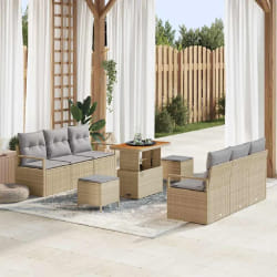 vidaXL Ensemble de canapé de jardin 9 pcs Beige Poly rotin