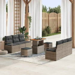 vidaXL Ensemble de canapé de jardin avec coussin 9 pcs Gris Poly rotin
