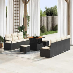 vidaXL Ensemble de canapé de jardin 10 pcs Noir Poly rotin