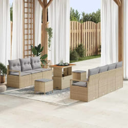 vidaXL Ensemble de canapé de jardin 10 pcs Beige Poly rotin