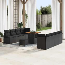 vidaXL Ensemble de canapé de jardin 11 pcs Noir Poly rotin