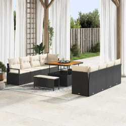 vidaXL Ensemble de canapé de jardin 11 pcs Noir Poly rotin