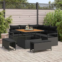 vidaXL Ensemble de canapé de jardin avec coussin 8 pcs Noir Poly rotin