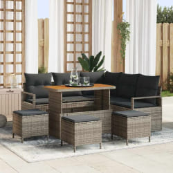 vidaXL Ensemble de canapé de jardin avec coussin 9 pcs Gris Poly rotin