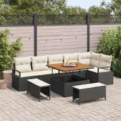 vidaXL Ensemble de canapé de jardin avec coussin 9 pcs Noir Poly rotin