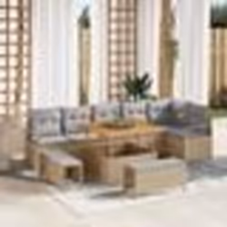 vidaXL Ensemble de Canapé de Jardin 9 Pièces avec Coussins Beige Rattan Poly Acacia 3362537
