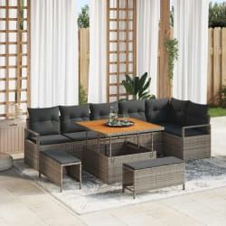 vidaXL Ensemble de canapé de jardin avec coussin 9 pcs Gris Poly rotin