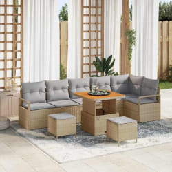 vidaXL Ensemble de canapé de jardin 9 pcs Beige Poly rotin
