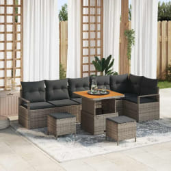 vidaXL Ensemble de canapé de jardin avec coussin 9 pcs Gris Poly rotin