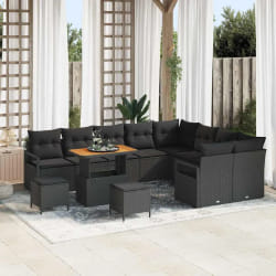 vidaXL Ensemble de canapé de jardin 12 pcs Noir Poly rotin