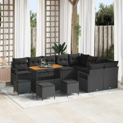 vidaXL Ensemble de canapé de jardin 13 pcs Noir Poly rotin