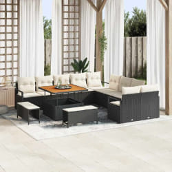 vidaXL Ensemble de canapé de jardin 13 pcs Noir Poly rotin
