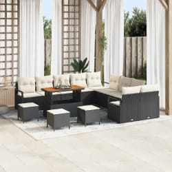 vidaXL Ensemble de canapé de jardin 14 pcs Noir Poly rotin
