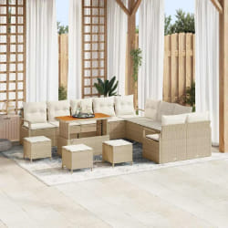 vidaXL Ensemble de canapé de jardin 14 pcs Beige Poly rotin