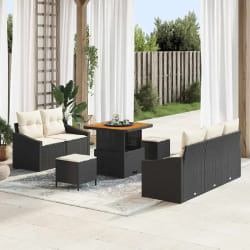 vidaXL Ensemble de canapé de jardin avec coussin 8 pcs Noir Poly rotin