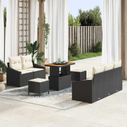 vidaXL Ensemble de canapé de jardin avec coussin 8 pcs Noir Poly rotin