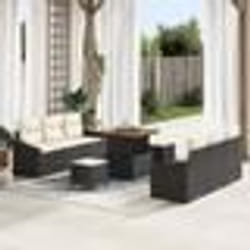 Ensemble de Canapés de Jardin 9 Pièces avec Coussins Noir Rattan Poly Acacia Sofa de Jardin 2 Places avec Coussins Noir 3362605