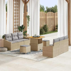 vidaXL Ensemble de canapé de jardin 9 pcs Beige Poly rotin