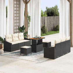 vidaXL Ensemble de canapé de jardin avec coussin 9 pcs Noir Poly rotin