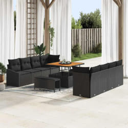 vidaXL Ensemble de canapé de jardin 11 pcs Noir Poly rotin