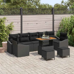 vidaXL Ensemble de canapé de jardin 10 pcs Noir Poly rotin
