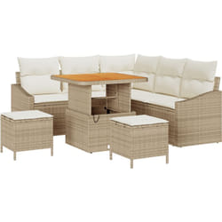 Ensemble de Canapés de Jardin 8 pièces avec Coussins Beige Poly Rotin Acacia, Canapé de Jardin 2 Places avec Coussins Beige Poly Rotin, Ensemble de