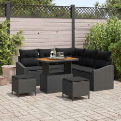 vidaXL Ensemble de canapé de jardin avec coussin 8 pcs Noir Poly rotin