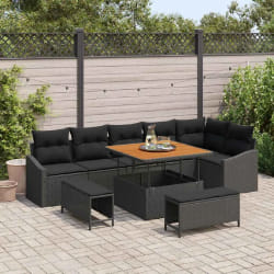 vidaXL Ensemble de canapé de jardin avec coussin 9 pcs Noir Poly rotin