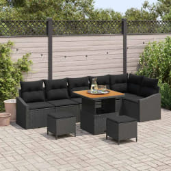 vidaXL Ensemble de canapé de jardin avec coussin 9 pcs Noir Poly rotin