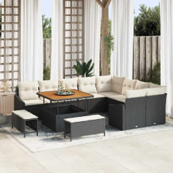 vidaXL Ensemble de canapé de jardin 12 pcs Noir Poly rotin