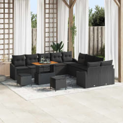 vidaXL Ensemble de canapé de jardin 13 pcs Noir Poly rotin