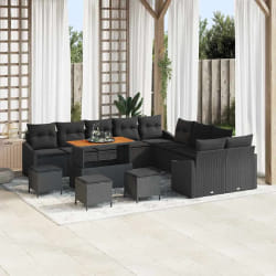vidaXL Ensemble de canapé de jardin 14 pcs Noir Poly rotin