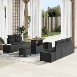 vidaXL Ensemble de canapé de jardin avec coussin 8 pcs Noir Poly rotin