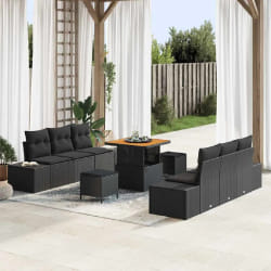 vidaXL Ensemble de canapé de jardin avec coussin 9 pcs Noir Poly rotin