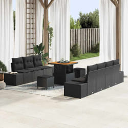 vidaXL Ensemble de canapé de jardin 10 pcs Noir Poly rotin