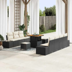 vidaXL Ensemble de canapé de jardin 10 pcs Noir Poly rotin