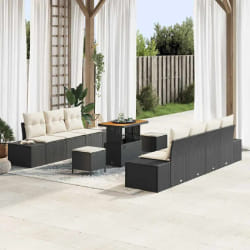 vidaXL Ensemble de canapé de jardin 10 pcs Noir Poly rotin