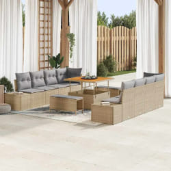 vidaXL Ensemble de canapé de jardin 11 pcs Beige Poly rotin