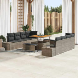 vidaXL Ensemble de canapé de jardin 11 pcs Gris Poly rotin