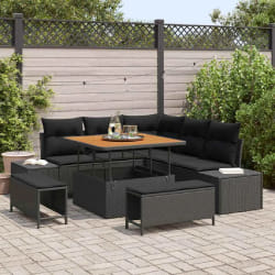 vidaXL Ensemble de canapé de jardin avec coussin 8 pcs Noir Poly rotin