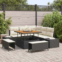 vidaXL Ensemble de canapé de jardin avec coussin 8 pcs Noir Poly rotin