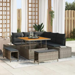 vidaXL Ensemble de canapé de jardin avec coussin 8 pcs Gris Poly rotin