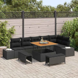 vidaXL Ensemble de canapé de jardin avec coussin 9 pcs Noir Poly rotin