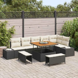 vidaXL Ensemble de canapé de jardin avec coussin 9 pcs Noir Poly rotin