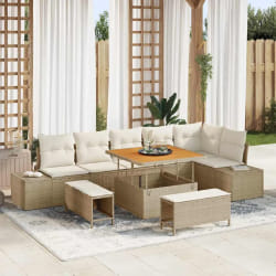vidaXL Ensemble de canapé de jardin 9 pcs Beige Poly rotin