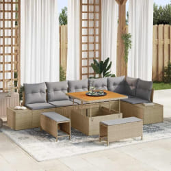 vidaXL Ensemble de canapé de jardin 9 pcs Beige Poly rotin