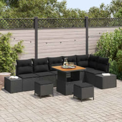 vidaXL Ensemble de canapé de jardin avec coussin 9 pcs Noir Poly rotin