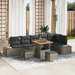 vidaXL Ensemble de canapé de jardin avec coussin 9 pcs Gris Poly rotin
